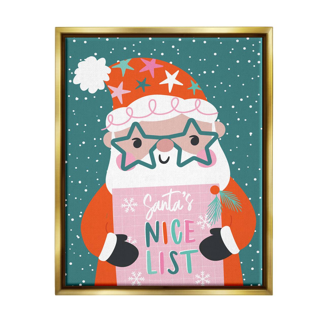 Stupell Industries Santa's Nice List Falling Snow Framed Floater Canvas Wall Art